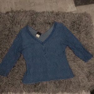 INC 3/4” Sleeve Lace over Sheer Dress Top